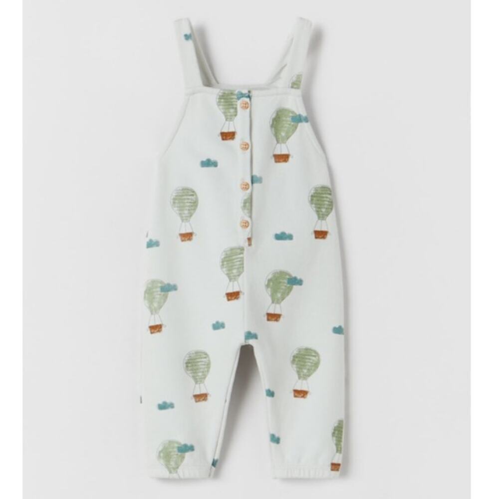 Zara Baby White Air Balloons Print Long Dungarees Size 3-6 M